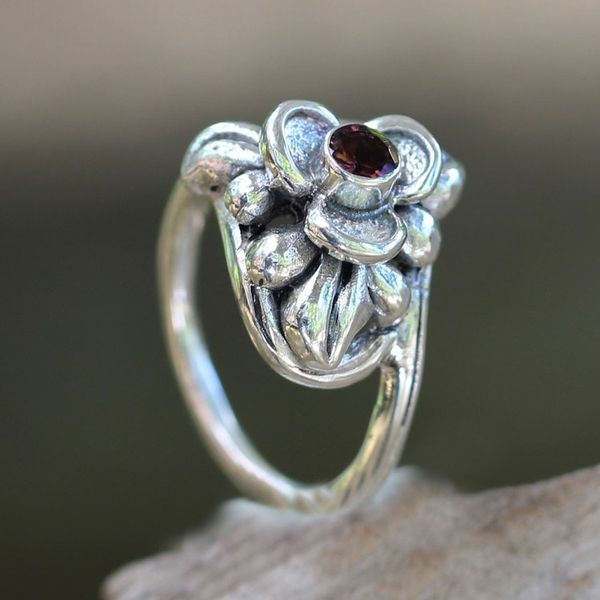Alternate image for Tourmaline and Silver Handcrafted Floral Ring Ubud Orchid