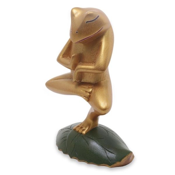 Alternate image for Handmade Wood Frog Yoga Statuette with Golden Finish Vrkasana Yoga Frog