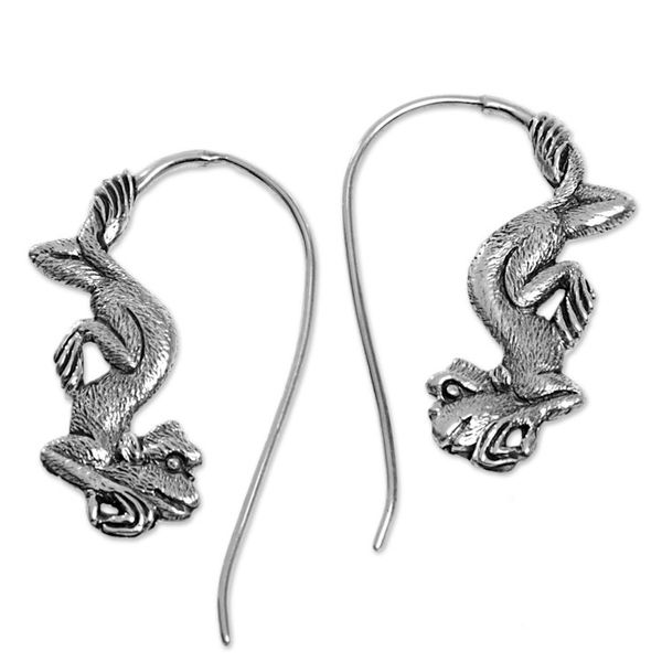 Alternate image for Sterling Silver Monkey Drop Earrings from Indonesia Reposing Monkey