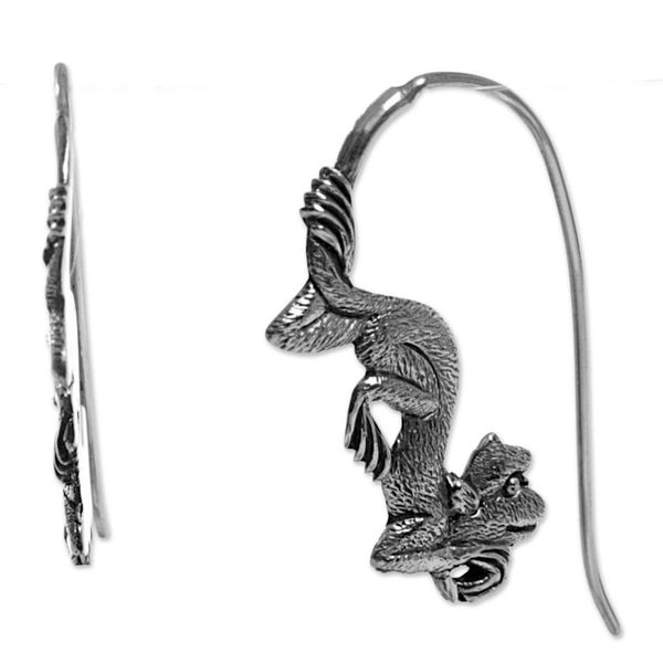 Alternate image for Sterling Silver Monkey Drop Earrings from Indonesia Reposing Monkey