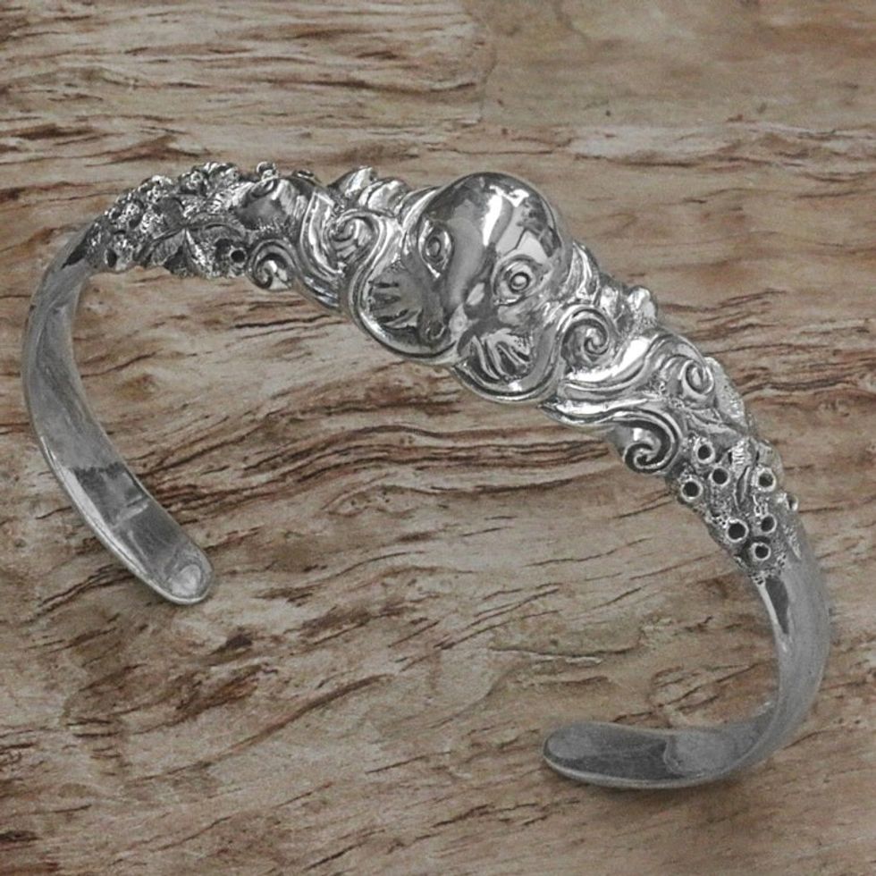 Sterling Silver Cuff Bracelet of an Octopus from Indonesia 'Octopus of the Deep'
