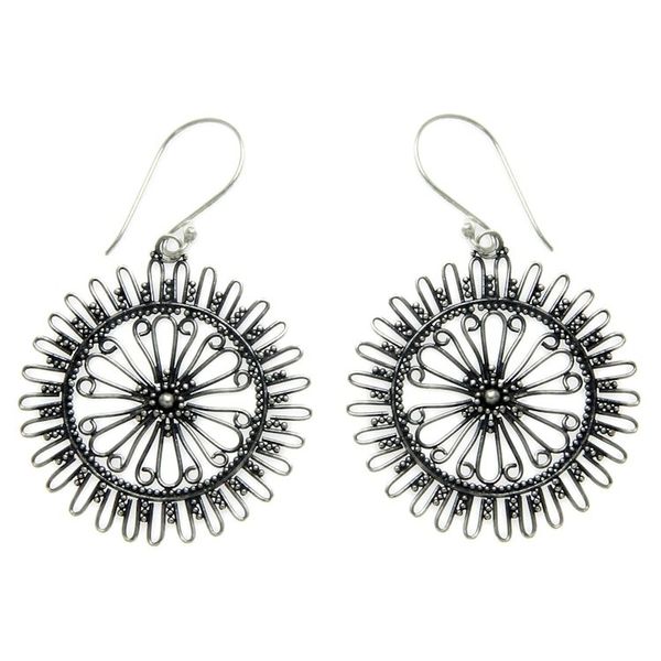 Alternate image for Handmade Sterling Silver Dangle Earrings Dazzling Suns