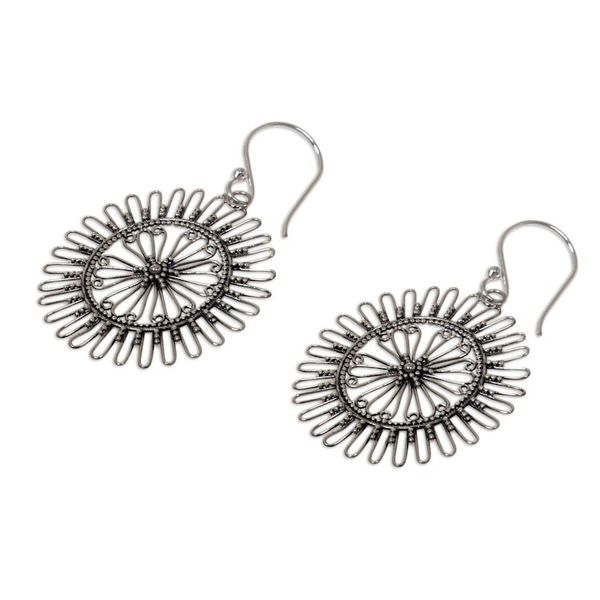 Alternate image for Handmade Sterling Silver Dangle Earrings Dazzling Suns