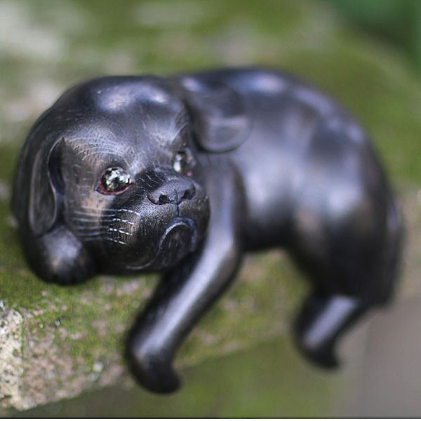 Alternate image for Hand Made Wood Dog Sculpture Black Finish from Indonesia Curious Shih Tzu in Black