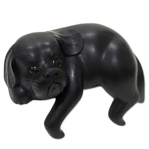 Alternate image for Hand Made Wood Dog Sculpture Black Finish from Indonesia Curious Shih Tzu in Black