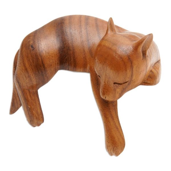 Alternate image for Artisan Carved Balinese Wood Sculpture of a Dog Sleepy Kintamani Dog