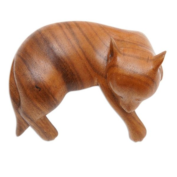 Alternate image for Artisan Carved Balinese Wood Sculpture of a Dog Sleepy Kintamani Dog