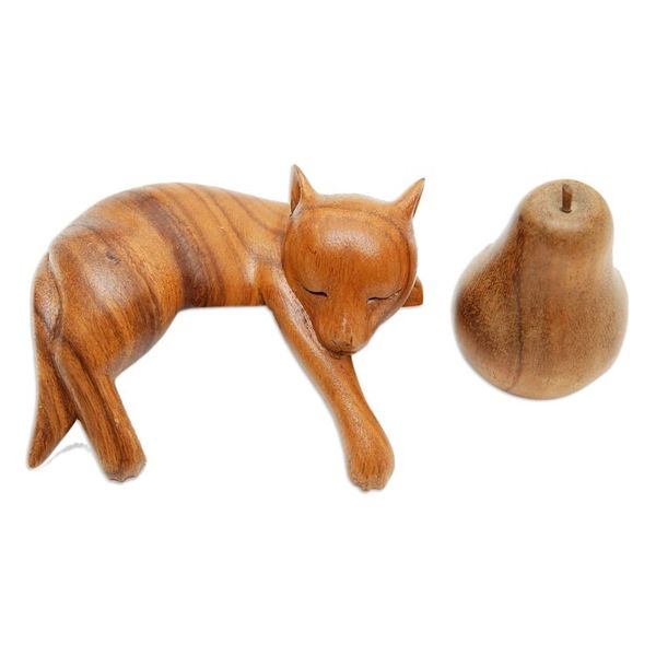 Alternate image for Artisan Carved Balinese Wood Sculpture of a Dog Sleepy Kintamani Dog