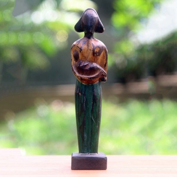 Alternate image for Lovely Mother and Child Sculpture in Hand Carved Wood Lovely Mother