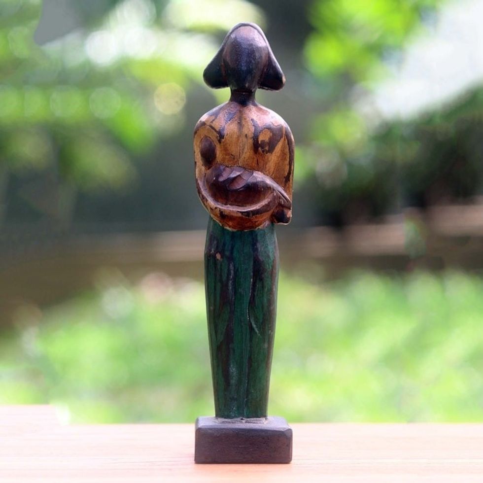 Lovely Mother and Child Sculpture in Hand Carved Wood 'Lovely Mother'