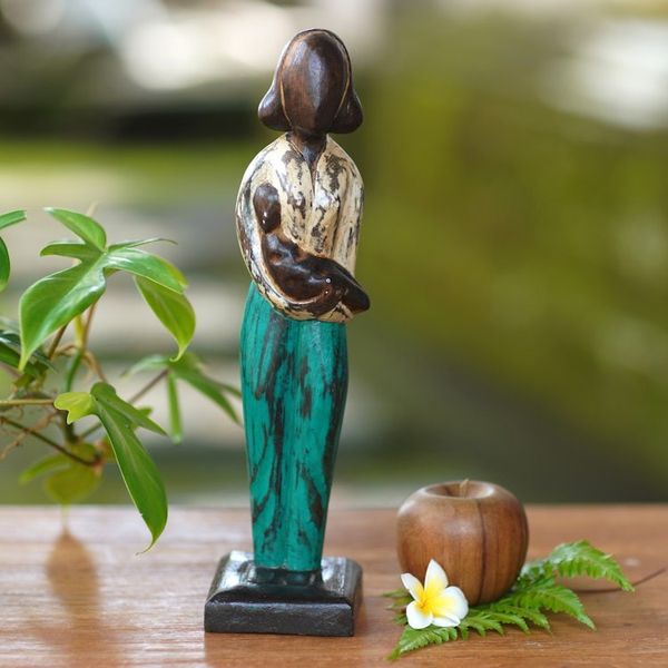 Alternate image for Lovely Mother and Child Sculpture in Hand Carved Wood Lovely Mother
