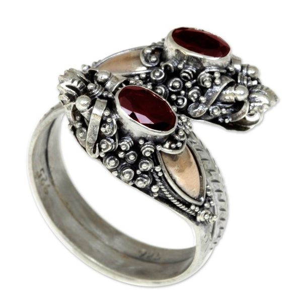 Alternate image for Gold Accent Garnet Dragon Ring Twin Dragon