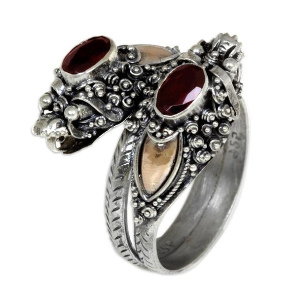 Alternate image for Gold Accent Garnet Dragon Ring Twin Dragon