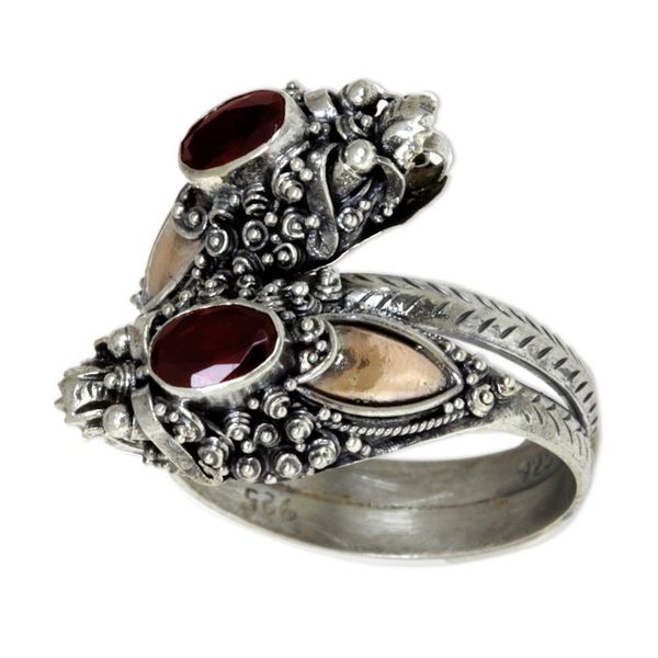 Alternate image for Gold Accent Garnet Dragon Ring Twin Dragon