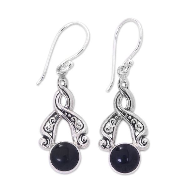 Alternate image for Handcrafted Silver and Onyx Dangle Earrings from Bali Midnight Embrace