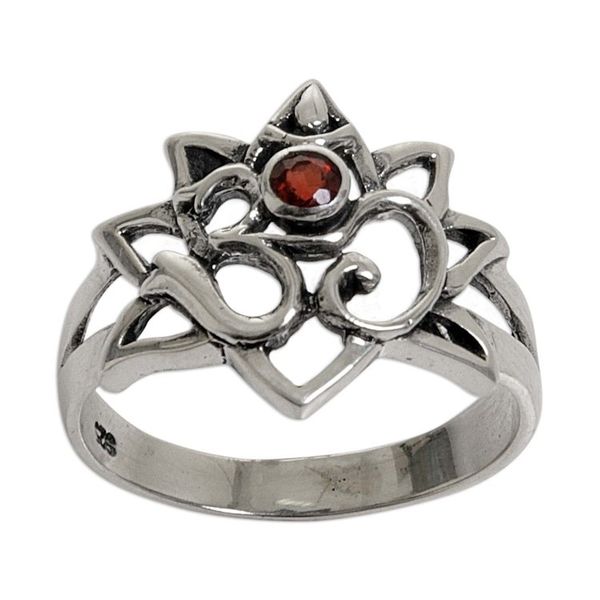Alternate image for Garnet Sterling Silver Om Cocktail Ring from Indonesia Jeweled Om