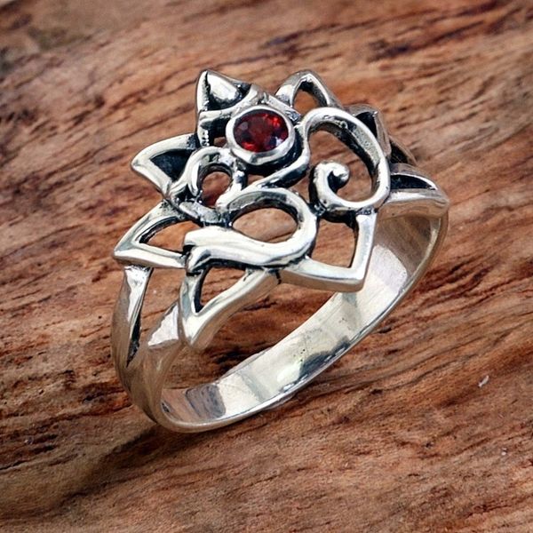 Alternate image for Garnet Sterling Silver Om Cocktail Ring from Indonesia Jeweled Om
