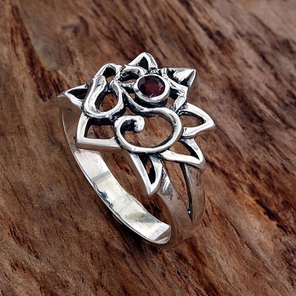 Alternate image for Garnet Sterling Silver Om Cocktail Ring from Indonesia Jeweled Om