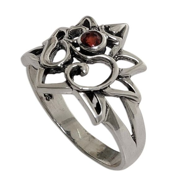 Alternate image for Garnet Sterling Silver Om Cocktail Ring from Indonesia Jeweled Om