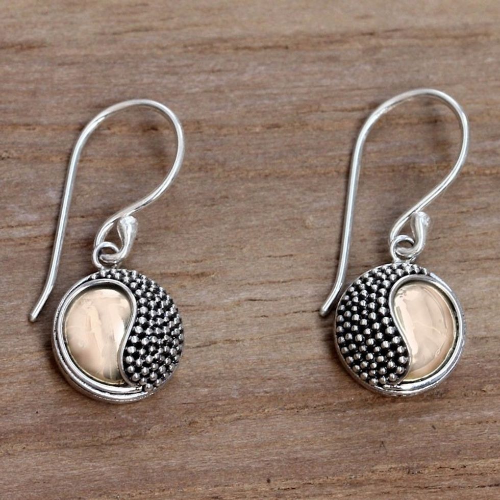 Handmade Gold Accent and Sterling Silver Dangle Earrings 'Shy Moon'