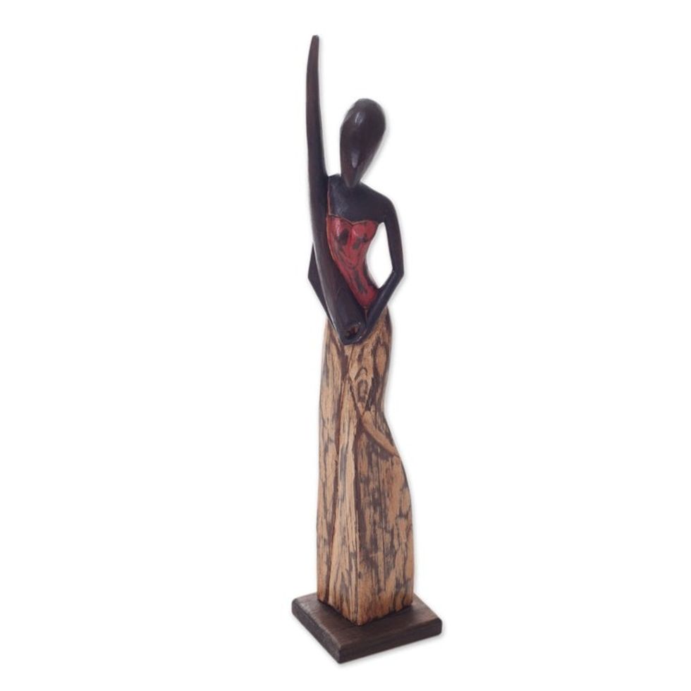 Handcrafted Artisan Sculpture of Woman with Didgeridoo 'Didgeridoo Lady'
