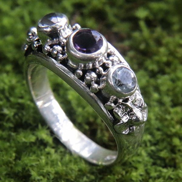 Alternate image for Amethyst and Blue Topaz Sterling Silver Floral Ring Seminyak Blossoms