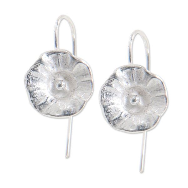 Alternate image for Sterling Silver Earrings Flower Jewelry Handmade in Bali Gentle Hollyhocks