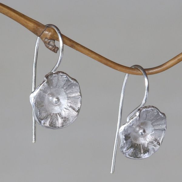 Alternate image for Sterling Silver Earrings Flower Jewelry Handmade in Bali Gentle Hollyhocks