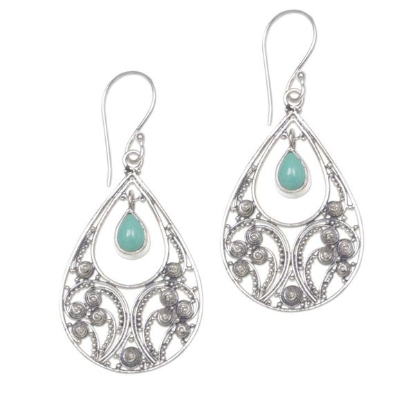 Alternate image for Sterling Silver and Reconstituted Turquoise Dangle Earrings Bali Crest