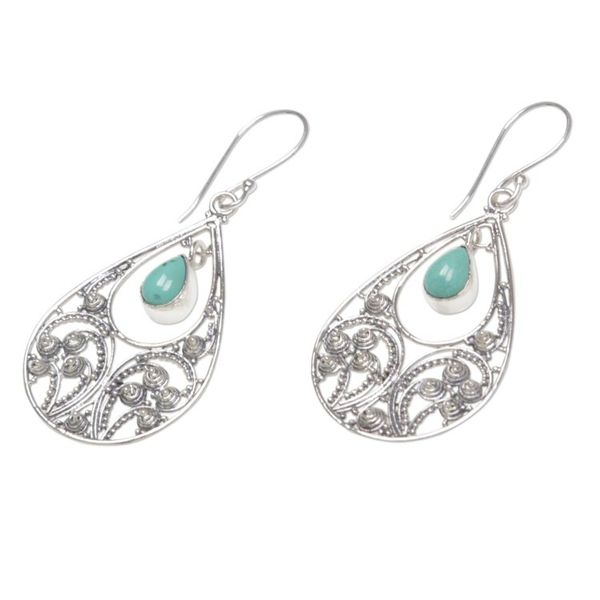 Alternate image for Sterling Silver and Reconstituted Turquoise Dangle Earrings Bali Crest