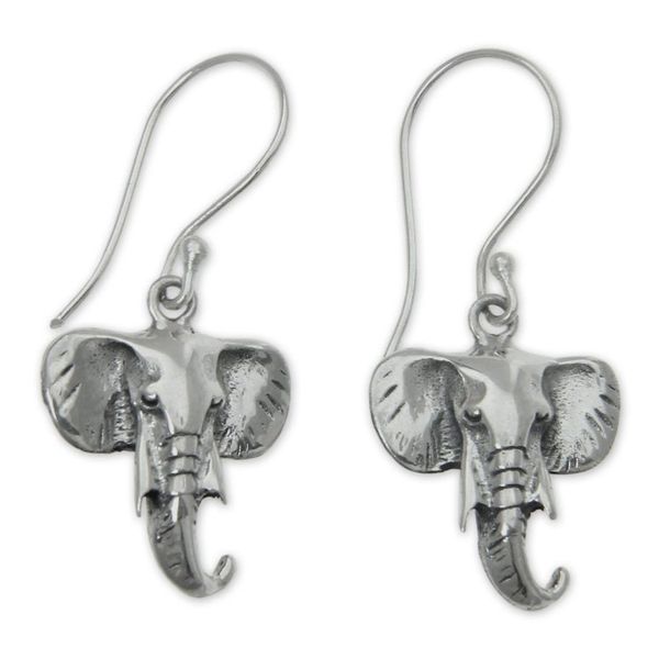 Alternate image for Sterling silver dangle earrings Balinese Elephants