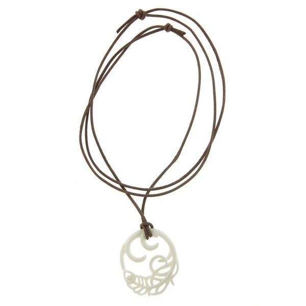 Alternate image for Bone pendant necklace Peacock Feather