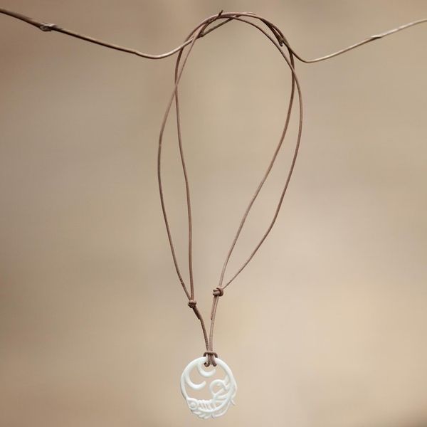 Alternate image for Bone pendant necklace Peacock Feather