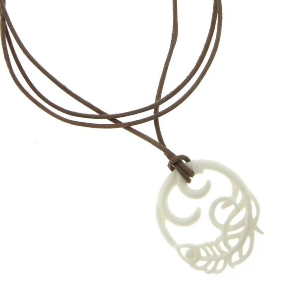 Alternate image for Bone pendant necklace Peacock Feather