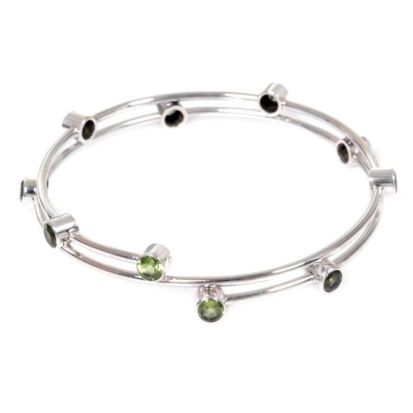 Alternate image for Hand Made Sterling Silver Peridot Bangle Bracelet Indonesia Orchid Twist in Green