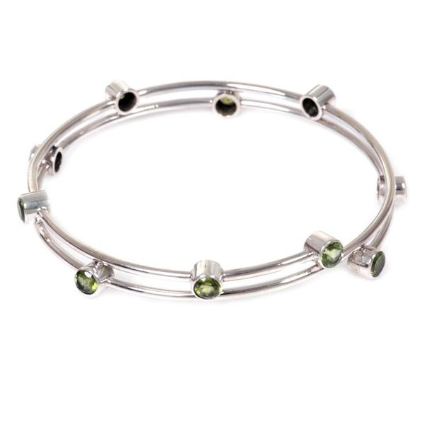 Alternate image for Hand Made Sterling Silver Peridot Bangle Bracelet Indonesia Orchid Twist in Green