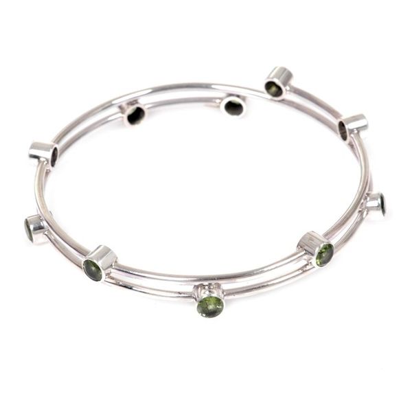 Alternate image for Hand Made Sterling Silver Peridot Bangle Bracelet Indonesia Orchid Twist in Green
