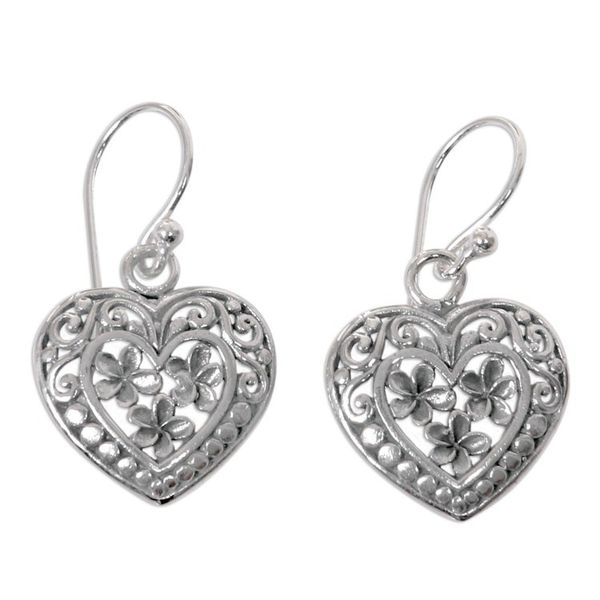 Alternate image for Handcrafted Floral Heart Earrings in Sterling Silver Romantic Frangipani
