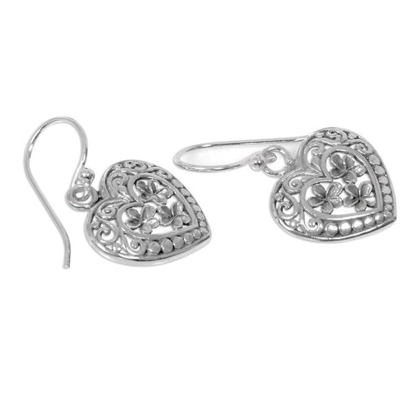 Alternate image for Handcrafted Floral Heart Earrings in Sterling Silver Romantic Frangipani