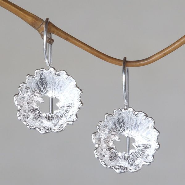 Alternate image for Flower Jewelry Sterling Silver Earrings Handmade in Bali Crown Anemone
