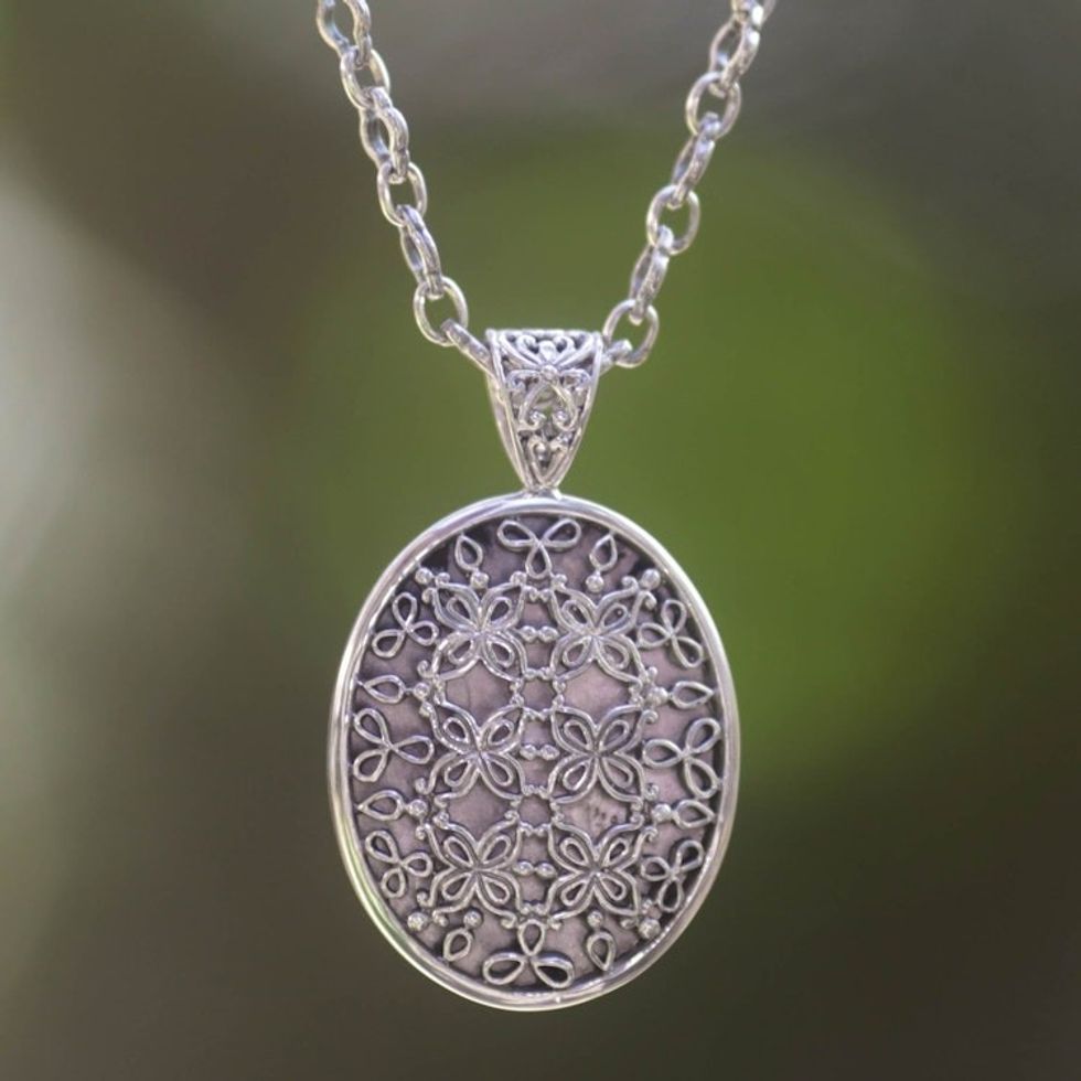 Sterling silver pendant necklace 'Jasmine at Night'