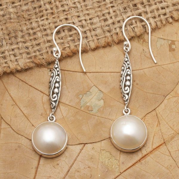 Alternate image for Bali Cultured Mabe Pearl and Sterling Silver Dangle Earrings Moons Bliss