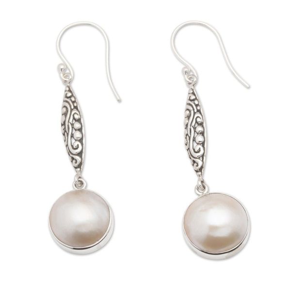 Alternate image for Bali Cultured Mabe Pearl and Sterling Silver Dangle Earrings Moons Bliss