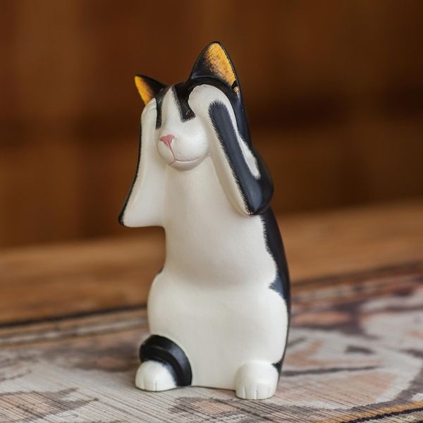 Alternate image for Handcrafted Wood Sculpture See No Evil Spotted Cat