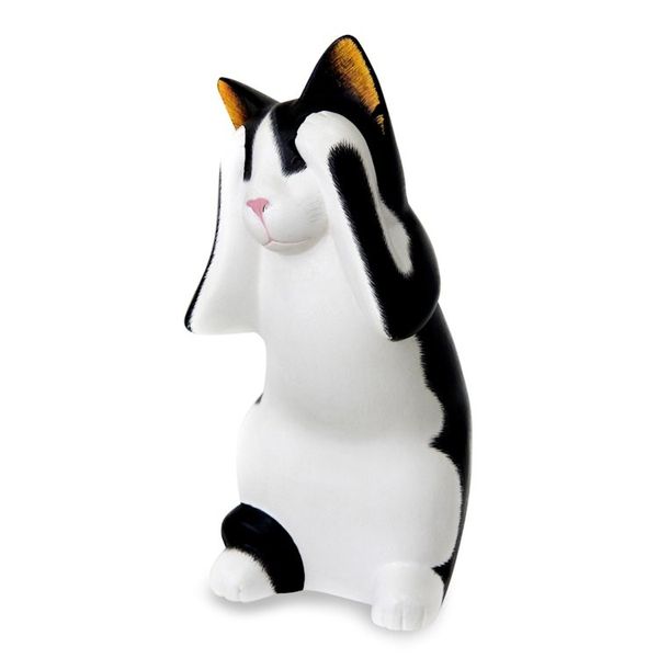 Alternate image for Handcrafted Wood Sculpture See No Evil Spotted Cat
