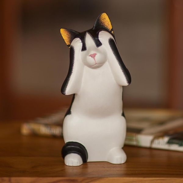 Alternate image for Handcrafted Wood Sculpture See No Evil Spotted Cat