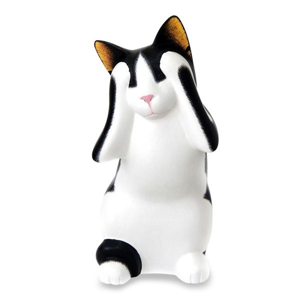 Alternate image for Handcrafted Wood Sculpture See No Evil Spotted Cat