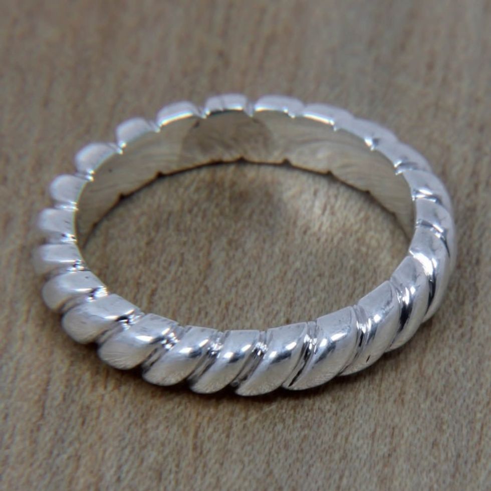 Artisan Crafted Balinese Sterling Silver Band Ring 'Halo Rope'