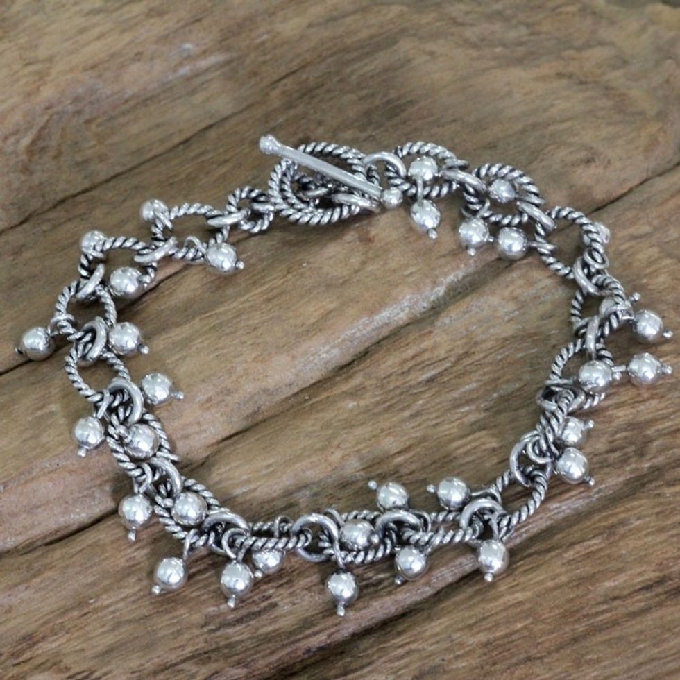 Handmade Balinese Silver Charm Bracelet 'Bright Berries'