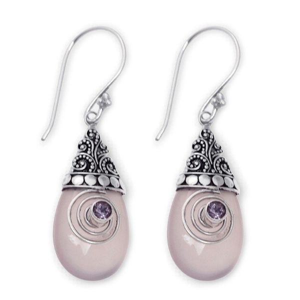 Alternate image for Rose Quartz and Amethyst Sterling Silver Dangle Earrings Mount Bromo Dawn